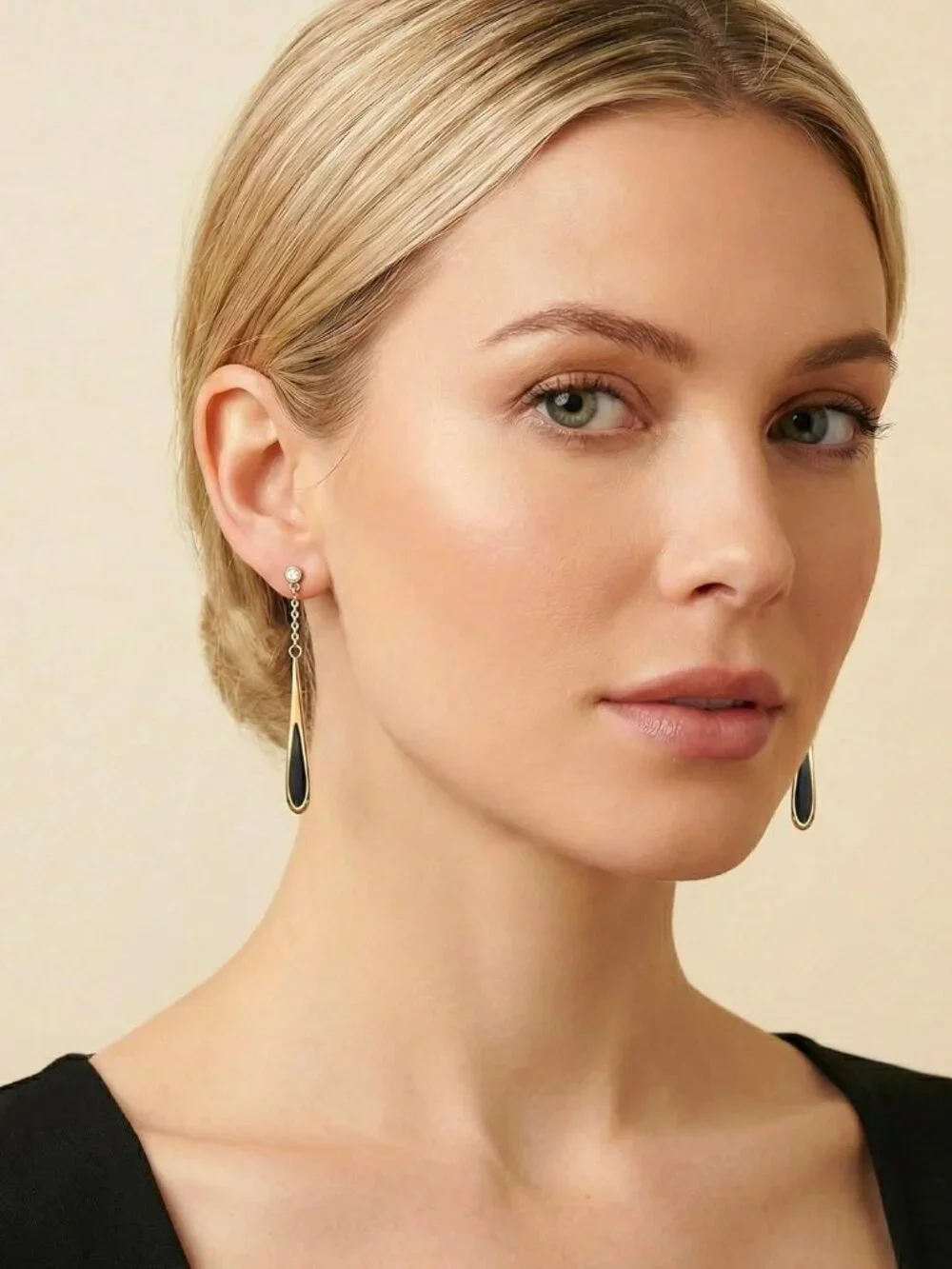 Gold Dangle Earrings for Women Black Waterdrop Drop Earrings Valentines for Gift - Picture 2 of 7